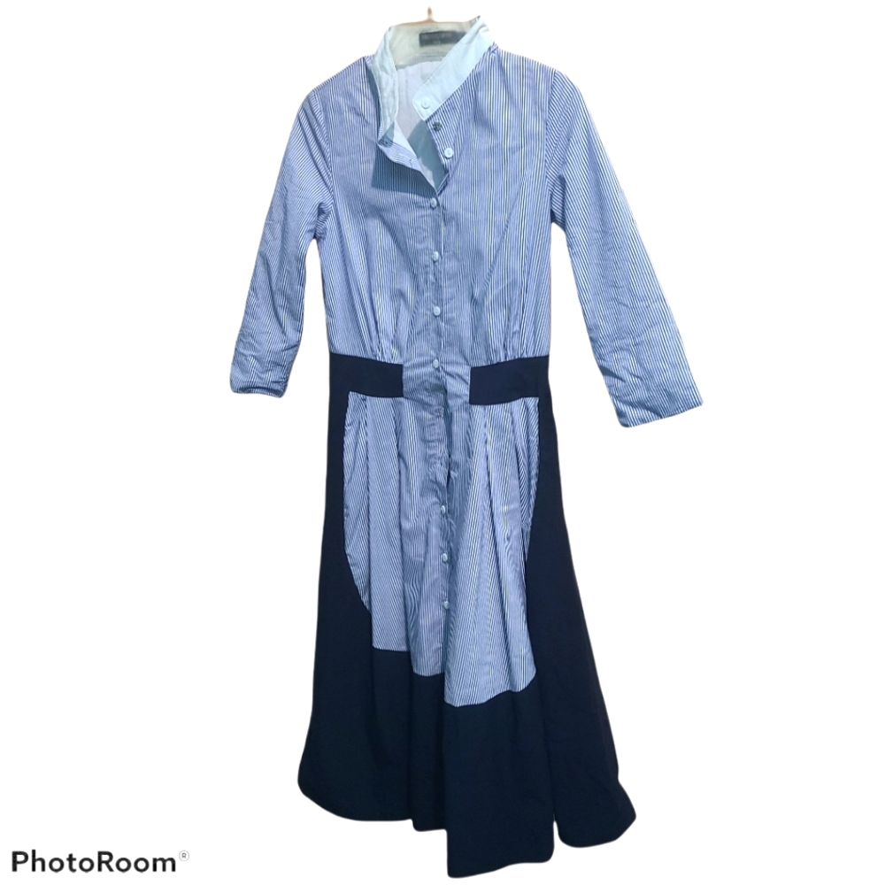 Micacara Italia navy and white striped midi dress